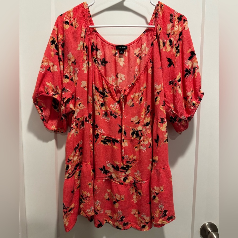 Torrid Bright Coral Floral Blouse